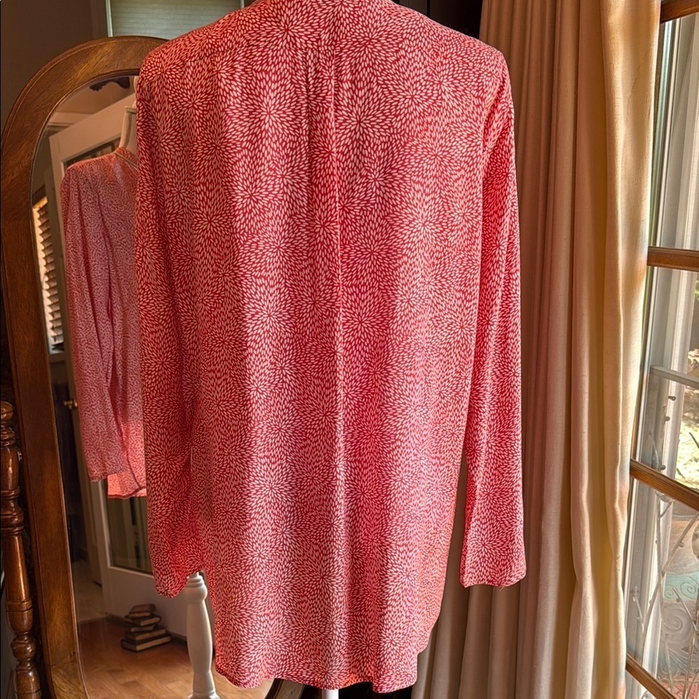 Red Long Sleeve Relaxed Blouse with Beaded Mandarin Collar - Picture 6 of 13